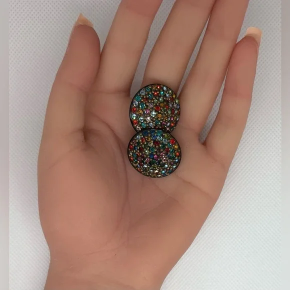 Vintage Multi-Color Rhinestone Cluster Clip-On Statement Earrings - Picture 4 of 10